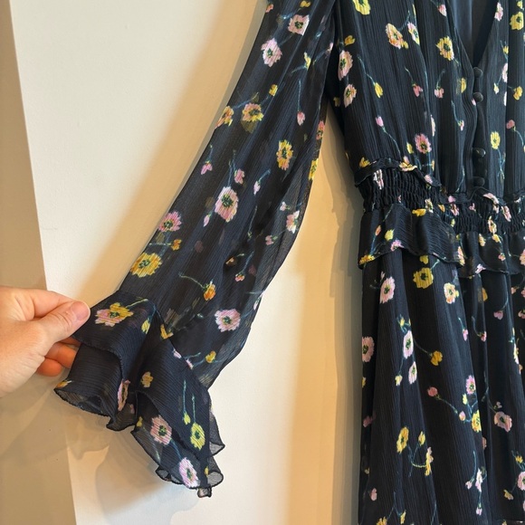 The Kooples Paris Bleu J’Espere Blue Floral Long Sleeve Ruffle Mini Dress Size 2 - Picture 9 of 15